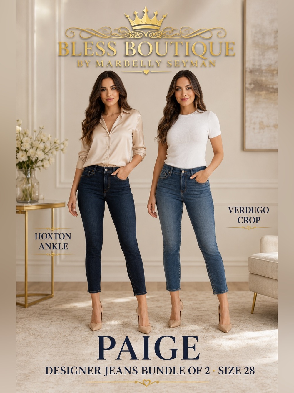 PAIGE Jeans Bundle Size 28 Hoxton Ankle & Verdugo Crop Designer Denim 2 Pairs